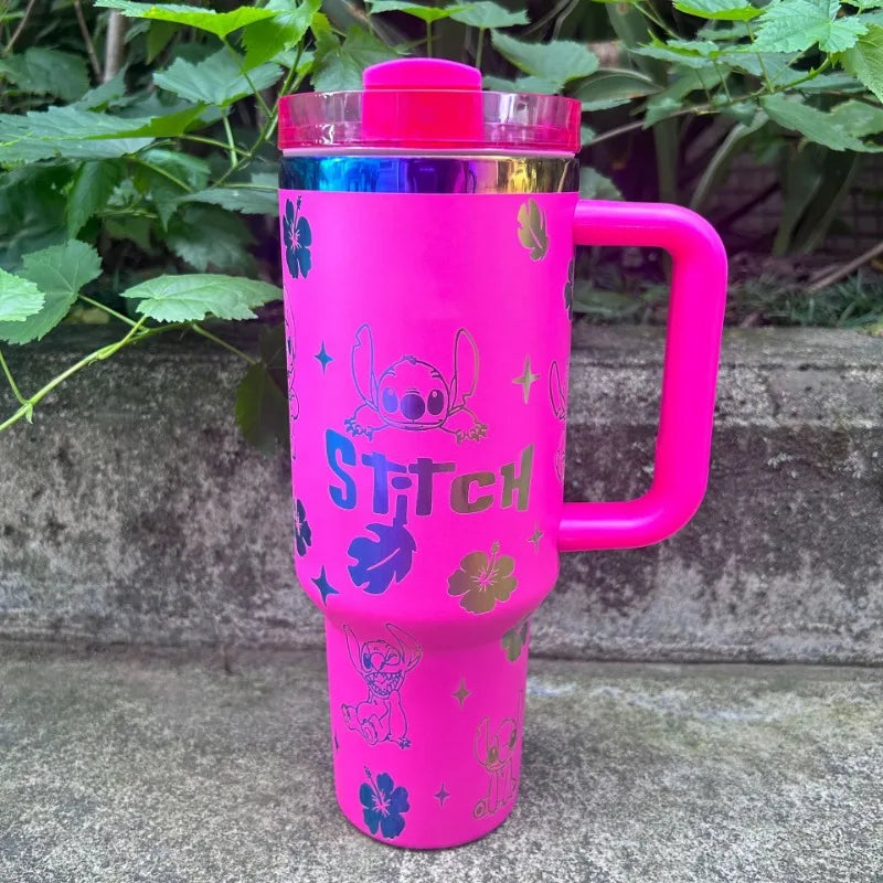 40OZ Disney Stitch STRAW CUP Anime Cartoon Stainless Steel Vacuum Insulated Cup Portable Car Water Cup Holiday Gifts