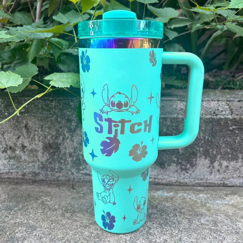 40OZ Disney Stitch STRAW CUP Anime Cartoon Stainless Steel Vacuum Insulated Cup Portable Car Water Cup Holiday Gifts