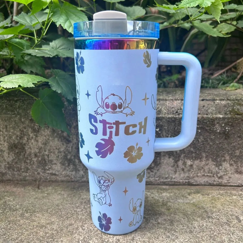 40OZ Disney Stitch STRAW CUP Anime Cartoon Stainless Steel Vacuum Insulated Cup Portable Car Water Cup Holiday Gifts