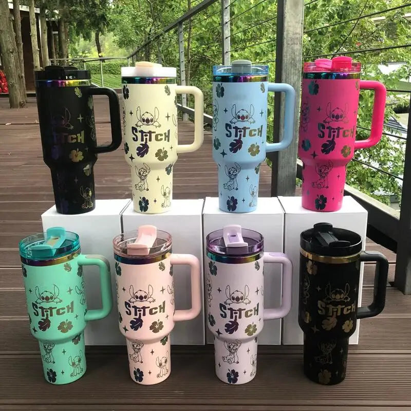 40OZ Disney Stitch STRAW CUP Anime Cartoon Stainless Steel Vacuum Insulated Cup Portable Car Water Cup Holiday Gifts